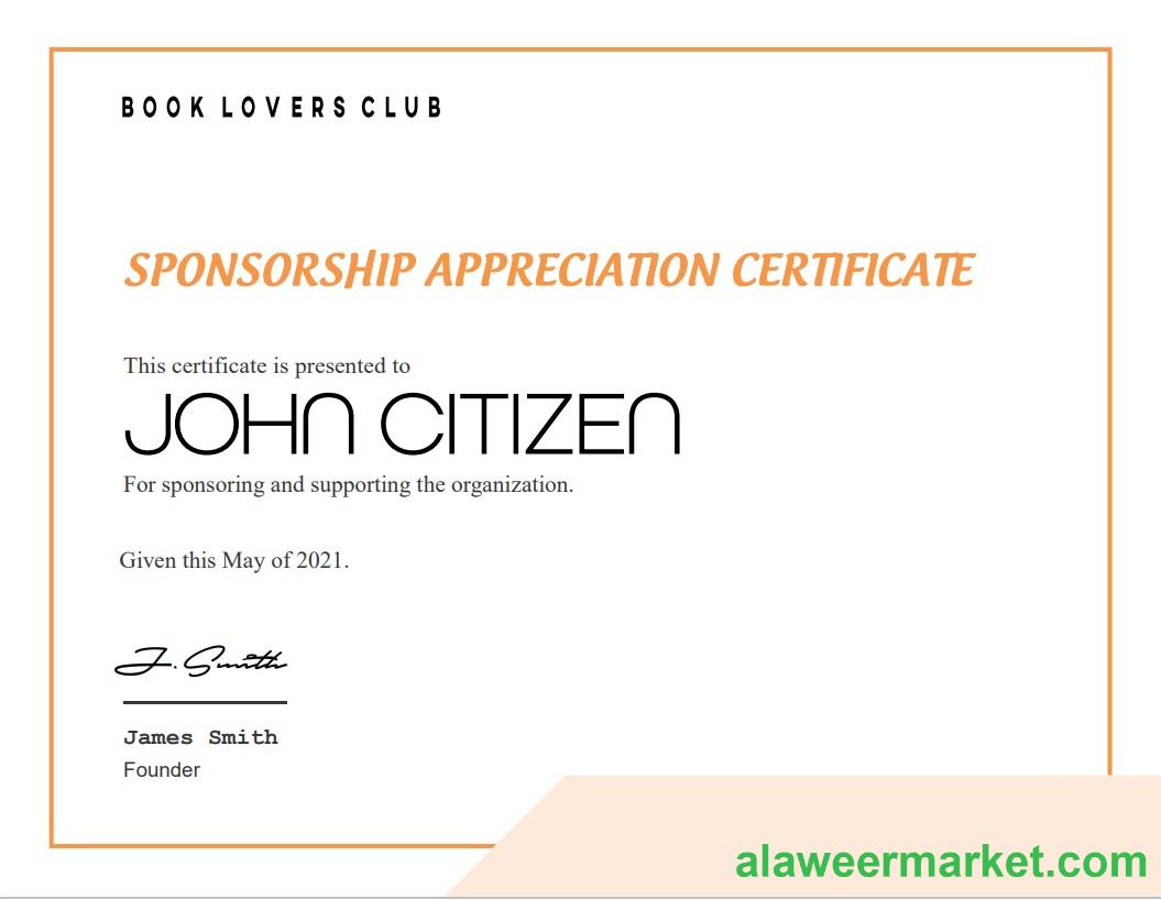 USA Sponsorship Appreciation certificate